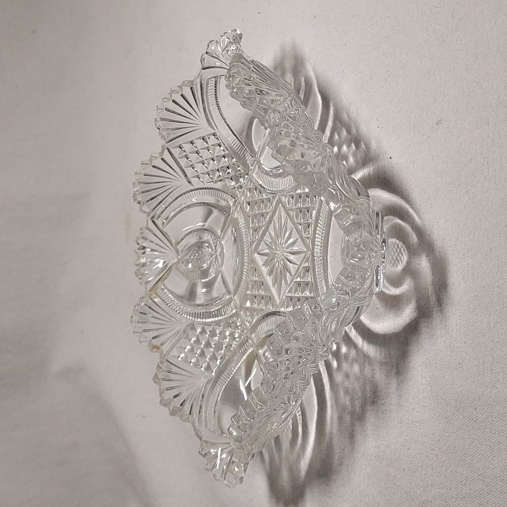 Pressed glass square dish ashtray trinket jewel pineapple fan cut glass sawtooth